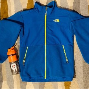 Boys XL North Face Blue Fleece yellow-green Zipper